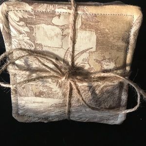4 Handcrafted Farm Life French Toile Coasters